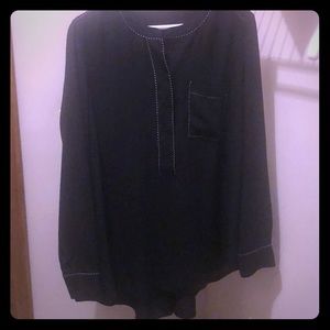 Lane Bryant Blouse 14/16 black with white piping.